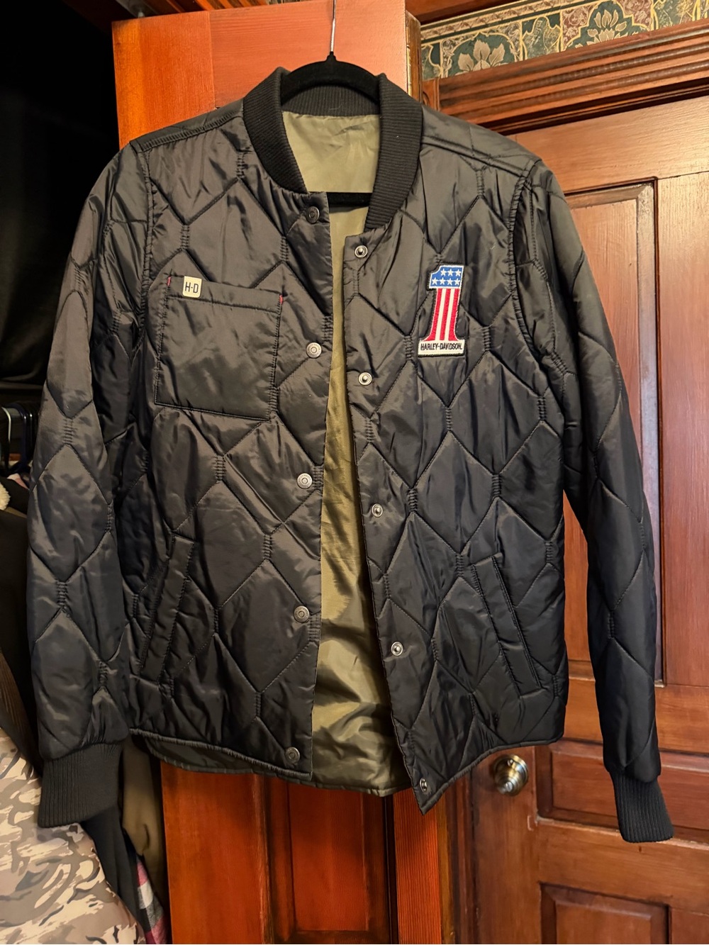 Harley-Davidson Black Quilted Patch Bomber Jacket Reversible